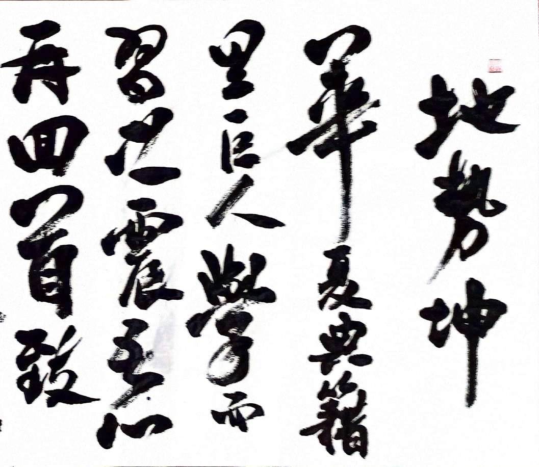 入校正南门,平视右前方,映入眼帘的有勒石书法景观地势坤.