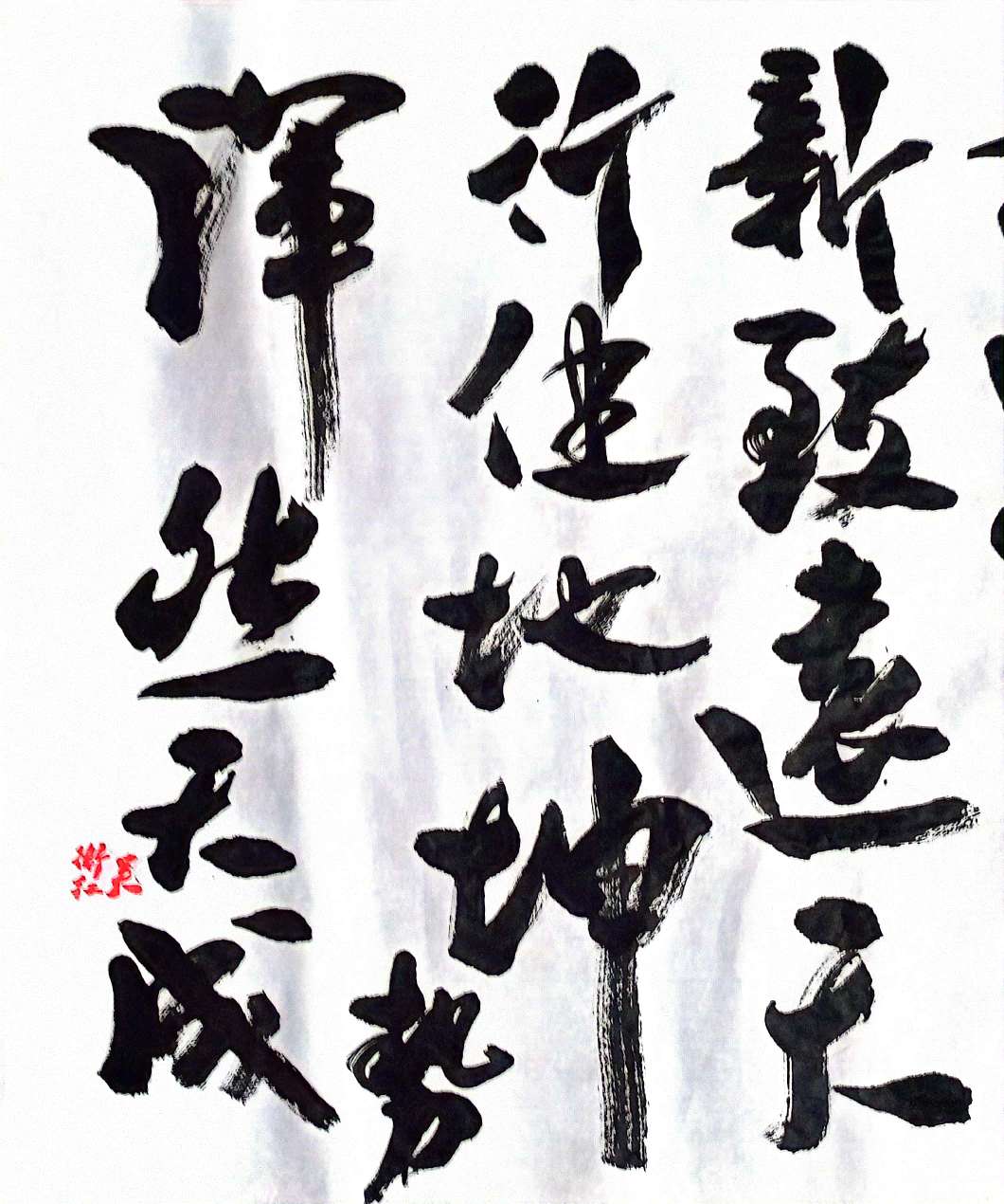 入校正南门,平视右前方,映入眼帘的有勒石书法景观地势坤.